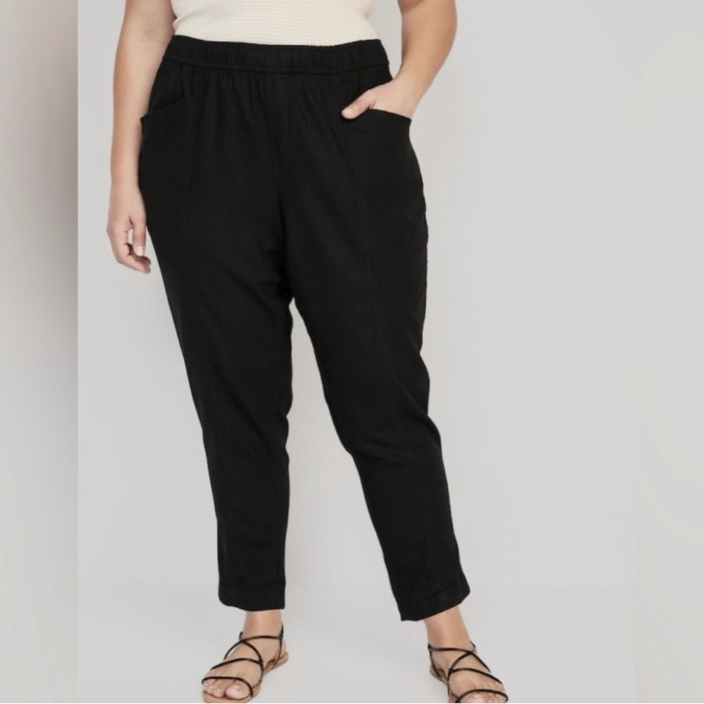 Old Navy Black High Rise Straight Taper Linen Pants